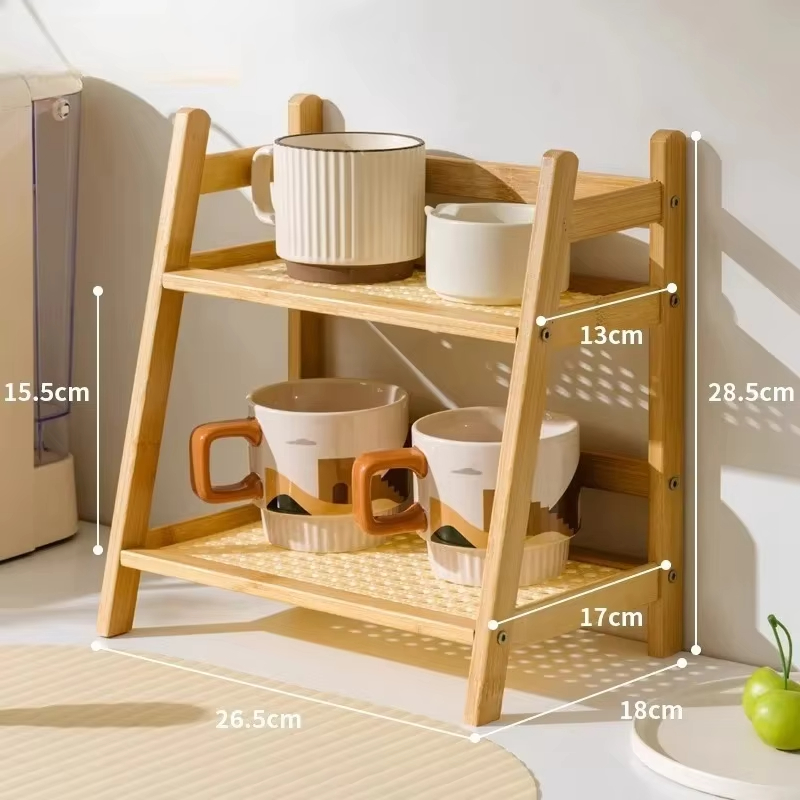 Commercial Kitchen Tables - رف تخزين من الخيزران بطبقتين بتصميم