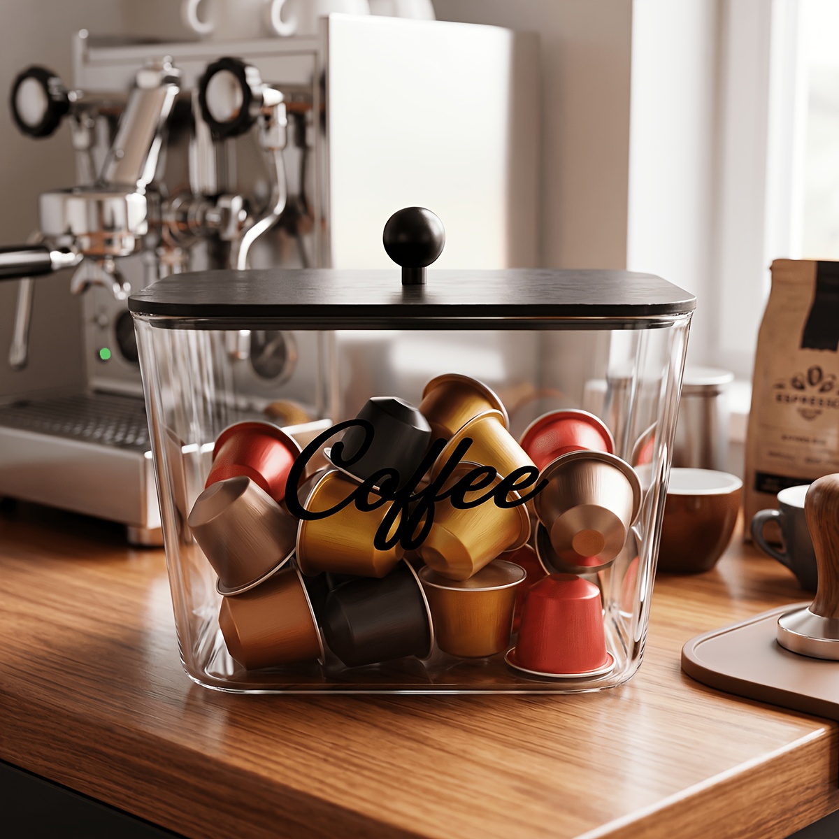 Commercial Kitchen Organiser - حامل كبسولات القهوة مع أغطية، صندوق